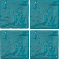 Tenedos 5x5 Glossy Ocean Blue Zellige Look Ceramic Wall Tile – Handmade Style Square Field Tile for Kitchen and Bathroom (4 Pieces)