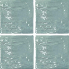 Tenedos 5x5 Glossy Ocean Blue Zellige Look Ceramic Wall Tile – Handmade Style Square Field Tile for Kitchen and Bathroom (4 Pieces)