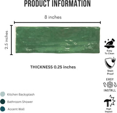 Tenedos HTCFD 2.5x8 Glossy Handmade Look Ceramic Wall Tile – Spanish Zellige Style Subway Tile for Kitchen Backsplash, Bathroom, and Fireplace (1 Box, 38 Pieces, 5.32 Sqft Coverage)