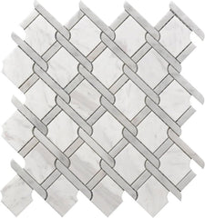 Tenedos HTCRC Bianco Carrara Eastern White Marble Gray Interlocking Mosaic Tile | 11 x 12 Inch Mesh-Mounted White Marble | Kitchen Backsplash Bathroom Shower Accent Wall