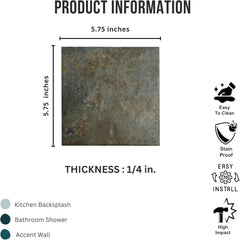 Tenedos Rustic Stone Look 6x6 Porcelain Tile – Matte Textured Brown Gray Indoor Wall & Floor