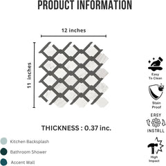 Tenedos HTCRC Bianco Carrara Eastern White Marble Black Interlocking Mosaic Tile | 11 x 12 Inch Mesh-Mounted White Marble | Kitchen Backsplash Bathroom Shower Accent Wall
