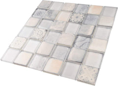 Contemporary 2x2 White Square Glass Design for Home Interiors - Kitchen & Bath Accent (1 Sheet)