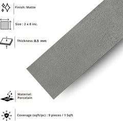 Tenedos Matte Antracite Porcelain Subway Tile – 2"x8" Wall and Floor, Backsplash for Kitchen, Bathroom, Shower, Fireplace Accent - Great for Restaurant Hotel Cafe Spa