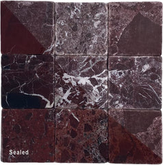 Vintage Burgundy Marble 4x4 Aged Tumbled Tile - Indoor & Outdoor Use (1 Sq.Ft - 9 Pcs)