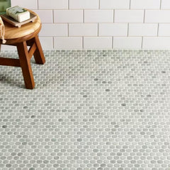 Tenedos HTCFD Mint Grey Satin Porcelain Penny Round Mosaic Tile Sheet – Premium Penny Tile for Bathroom Walls, Shower Floors, Kitchen Backsplash and Indoor Use (1 Sheet)