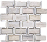 Beige Grey Marble Look Decorative Glass Accent Panel – 2x4 Geometric Brick Pattern – Polished Finish – 1 Sheet