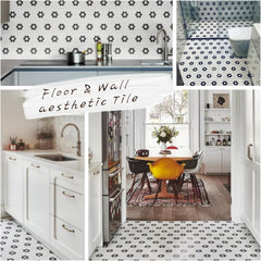 Modern White and Black Hexagon Flower Porcelain Mosaic - Bathroom, Kitchen Backsplash & Accent Tile (5 Sheet)