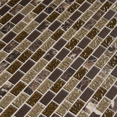 Natural Glass and Stone Blend Mosaic - Rectangular Accent Tile for Modern Interiors (1 Sheet)