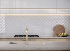Tenedos Crystal Glow Glossy White Arabesque Porcelain Mosaic Tile 12x13 in for Kitchen Backsplash Bathroom Wall Shower Fireplace Accent