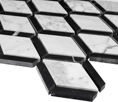 Premium Marble Mosaic in Dual Tone - Elegant Diamond Pattern Natural Stone Tile for Wet Areas, Shower Surrounds, Accent Walls, Floors, Backsplash Use