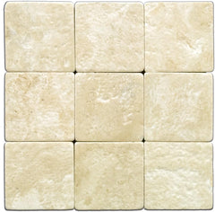 Durango Cream 4X4 Travertine Tumbled Tile - 9 pcs (1 sqft)