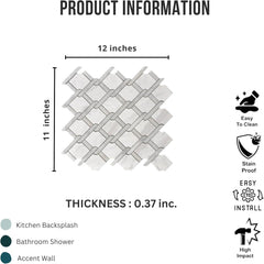 Tenedos HTCRC Bianco Carrara Eastern White Marble Gray Interlocking Mosaic Tile | 11 x 12 Inch Mesh-Mounted White Marble | Kitchen Backsplash Bathroom Shower Accent Wall