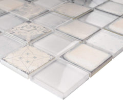 Contemporary 2x2 White Square Glass Design for Home Interiors - Kitchen & Bath Accent (1 Sheet)