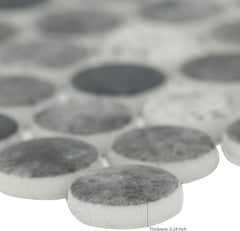 Tenedos Gray Black Mix Penny Round Recycled Glass Mosaic Tile – 12x12 Matte Finish for Wall, Floor, Bathroom, and Kitchen (5 Sheets, 5 Sqft Total Coverage)