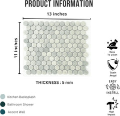 Tenedos HTCFD Mint Grey Satin Porcelain Penny Round Mosaic Tile Sheet – Premium Penny Tile for Bathroom Walls, Shower Floors, Kitchen Backsplash and Indoor Use (1 Sheet)