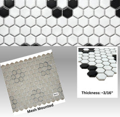 Modern White and Black Hexagon Flower Porcelain Mosaic - Bathroom, Kitchen Backsplash & Accent Tile (5 Sheet)