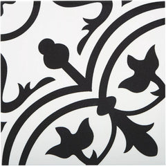 Tenedos Noir Vine 8" x 8" Black and White Matte Porcelain Tile for Floor and Wall, Spanish Decorative Pattern, Indoor Outdoor Use