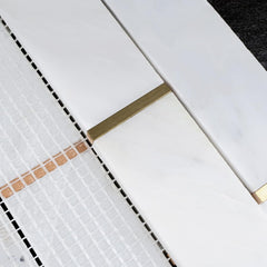 2x6 White and Gold Metal Stainless Steel & Marble Tile – Polished Finish, 1 Sheet for Backsplash & Wall Decor