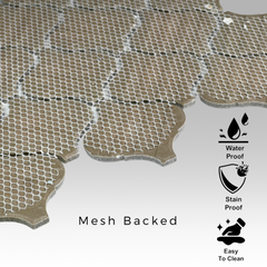 Tenedos Snowy Glossy Arabesque Porcelain Patterned Look Wall Tile-1 piece