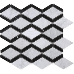 Premium Marble Mosaic in Dual Tone - Elegant Diamond Pattern Natural Stone Tile for Wet Areas, Shower Surrounds, Accent Walls, Floors, Backsplash Use