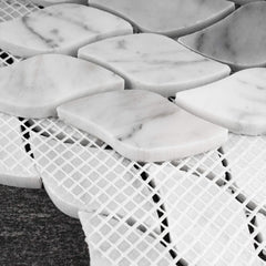 White Carrara Marble Leaf Mosaic – Polished Tile for Wall and Backsplash Use