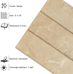 Tenedos HTCRC Marble Look Matte Porcelain Tile – 3x12 Inch Subway Wall & Kitchen Backsplash