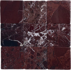 Vintage Burgundy Marble 4x4 Aged Tumbled Tile - Indoor & Outdoor Use (1 Sq.Ft - 9 Pcs)