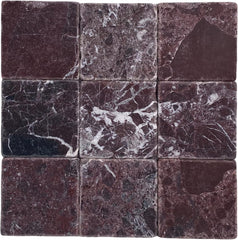 Vintage Burgundy Marble 4x4 Aged Tumbled Tile - Indoor & Outdoor Use (1 Sq.Ft - 9 Pcs)