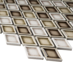 Brown Diamond Pattern Handmade Porcelain Mosaic Tile – 1 Sheet for Kitchen & Bathroom Wall Backsplash