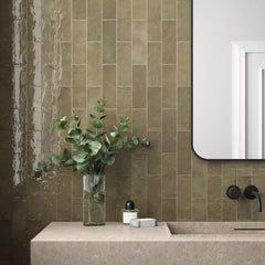 Tenedos HTCFD 2.5x8 Glossy Handmade Look Ceramic Wall Tile – Spanish Zellige Style Subway Tile for Kitchen Backsplash, Bathroom, and Fireplace (1 Box, 38 Pieces, 5.32 Sqft Coverage)