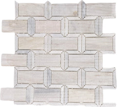 Beige Grey Marble Look Decorative Glass Accent Panel – 2x4 Geometric Brick Pattern – Polished Finish – 1 Sheet