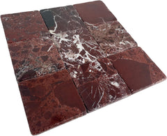 Vintage Burgundy Marble 4x4 Aged Tumbled Tile - Indoor & Outdoor Use (1 Sq.Ft - 9 Pcs)