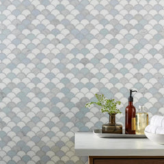 Tenedos Aegean Mist Fan Honed Marble Mosaic Tile 12x12 in Multitone White and Blue for Kitchen Backsplash Bathroom Wall Shower Floor Fireplace Accent Natural Stone (1 Sheet)