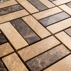 Rustic Brown & Beige Mosaic Floor Tiles – Decorative Interwoven Design