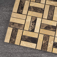 Rustic Brown & Beige Mosaic Floor Tiles – Decorative Interwoven Design