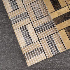 Rustic Brown & Beige Mosaic Floor Tiles – Decorative Interwoven Design