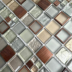 Tenedos Urban Alloy Glass & Metal Mosaic Tile 12" x 12" Mesh-Mounted Sheet – Bronze Gray Mix for Wall, Backsplash, and Fireplace Accent (5 Sheets)