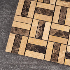 Rustic Brown & Beige Mosaic Floor Tiles – Decorative Interwoven Design