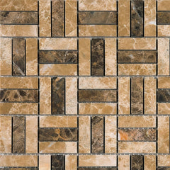Rustic Brown & Beige Mosaic Floor Tiles – Decorative Interwoven Design