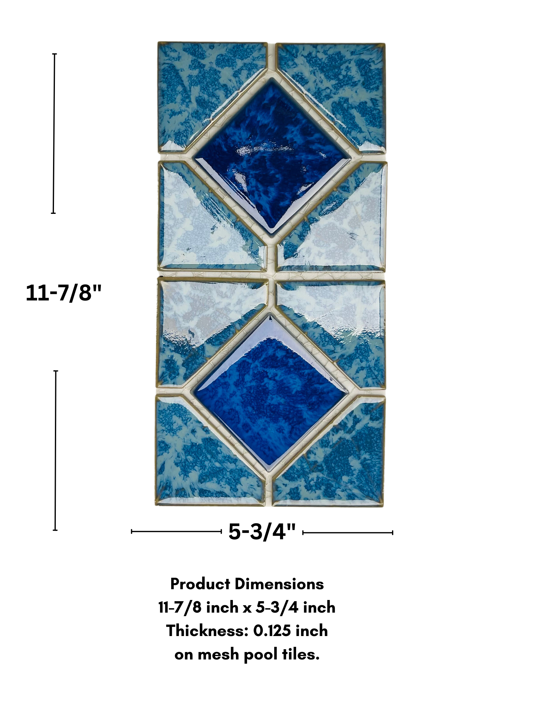 Aqua Marine with Marble Blue Diamond Porcelain Lineup Border Pool Wall Tile Backsplash on 6x12 Mesh Easy Installation for Kitchen, Bathroom, Accent Decor