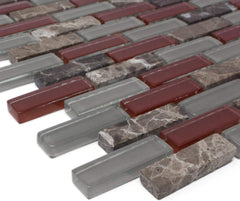 TBCDG-06 Burgundy Mix Gray Brick Glass Mosaic Wall Tile