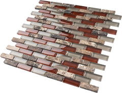 TBCDG-06 Burgundy Mix Gray Brick Glass Mosaic Wall Tile