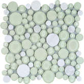 TBUBWG-01 Random Circle Glass Mix Stone Mosaic wall Tile in Mint Green and White