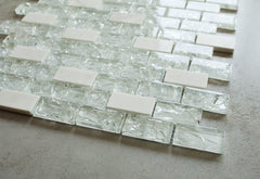 Broadway White Tablecloth 1 in. x 2 in. Mesh-Mounted Glass & Marble Mosaic Tile - Box of 5 sqf