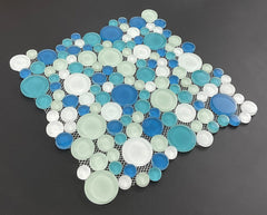 Tenedos Baru Blue and White Bubble Random Round Glass Mosaic Wall Tile for Kitchen Backsplash, Bathroom Shower, Accent Wall