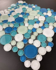 Tenedos Baru Blue and White Bubble Random Round Glass Mosaic Wall Tile for Kitchen Backsplash, Bathroom Shower, Accent Wall