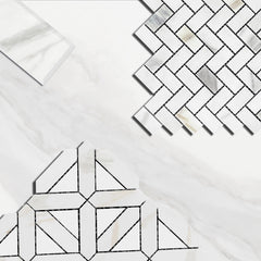 Calacatta Gold Italian Marble with Bianco Dolomite Triangles Geometrica Mosaic Tile Polished (Glossy)