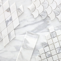 Calacatta Gold Italian Marble Fish Scale Fan Shaped Sea Shell Mosaic Tile Polished (Glossy)