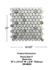1 inch Calacatta Gold Penny Round Honed Marble Wall Floor Tile Backsplash for Kitchen, Bathroom Shower Spa, Fireplace, Flooring